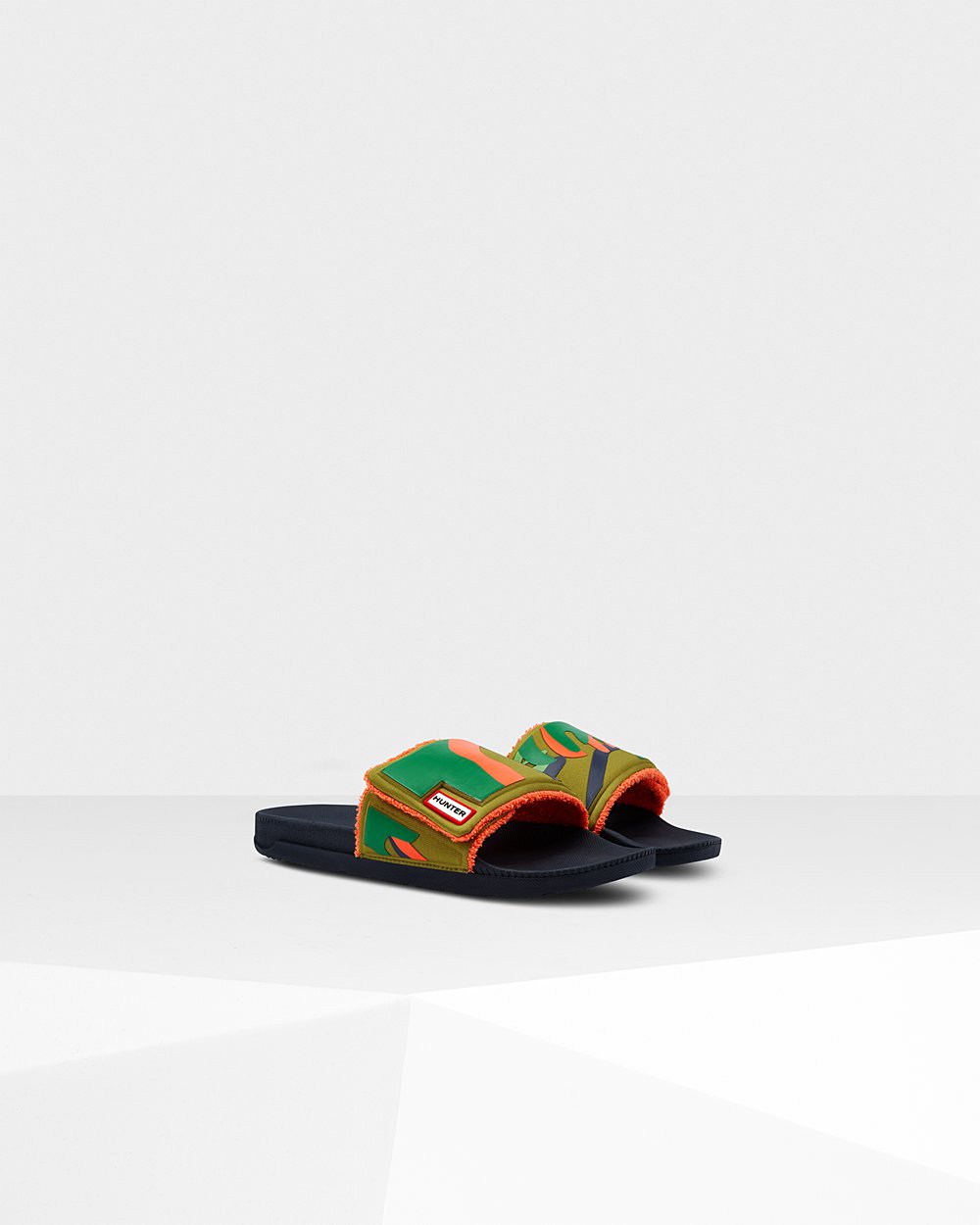 Hunter Original Rockpool Camo Print Adjustable Slides - Online Shop Mens Green - SHVCFT286